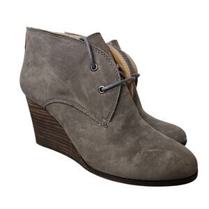 Lucky Brand Size 8 Leather Wedge Booties Tie Gray Short Boots Shoes